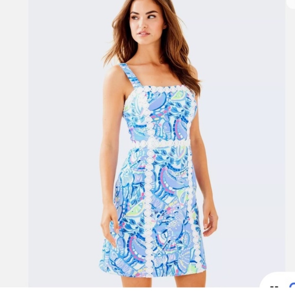 LILLY PULITZER JANELLE STRETCH SHIFT DRESS BLUE PERI PINCH.Size 12.